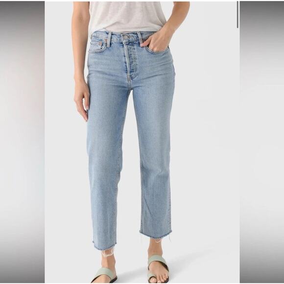 RE/DONE Jeans Womens Size 25 High Rise Stove Pipe Jeans Light Wash Boho READ - Picture 1 of 16